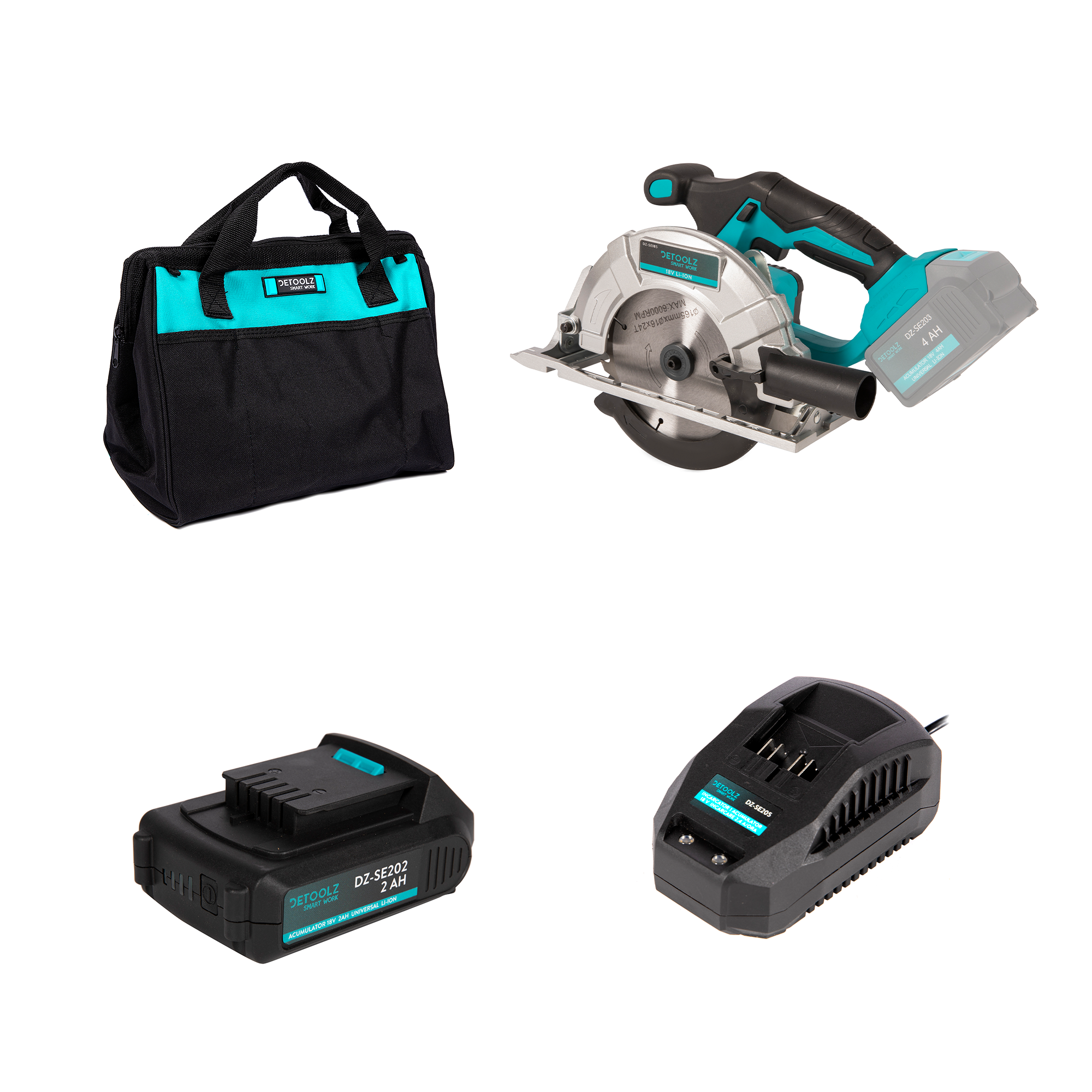 Pachet promo - Fierastrau circular Ø165mm 18V fara perii, Acumulator, Incarcator si Geanta 14